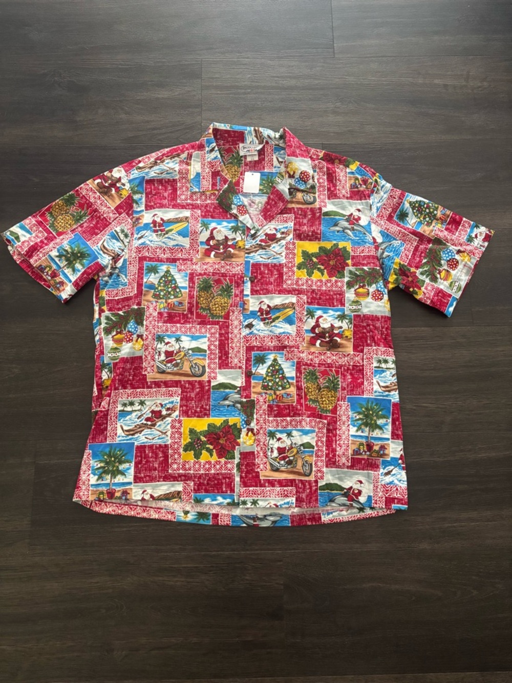 Vintage Pacific Legend Christmas Hawaiian Aloha Shirt Santa Print XXL Tropical